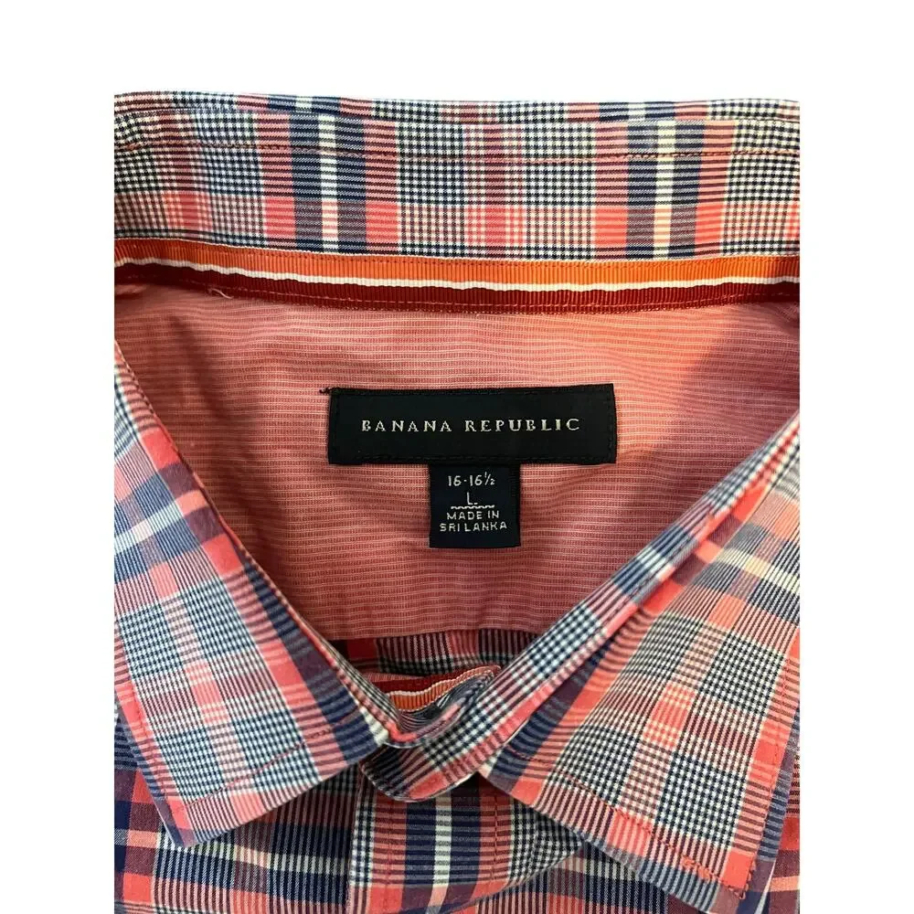 Banana‎ Republic Plaid Button Up Shirt Mens Large Red Blue Short Sleeve